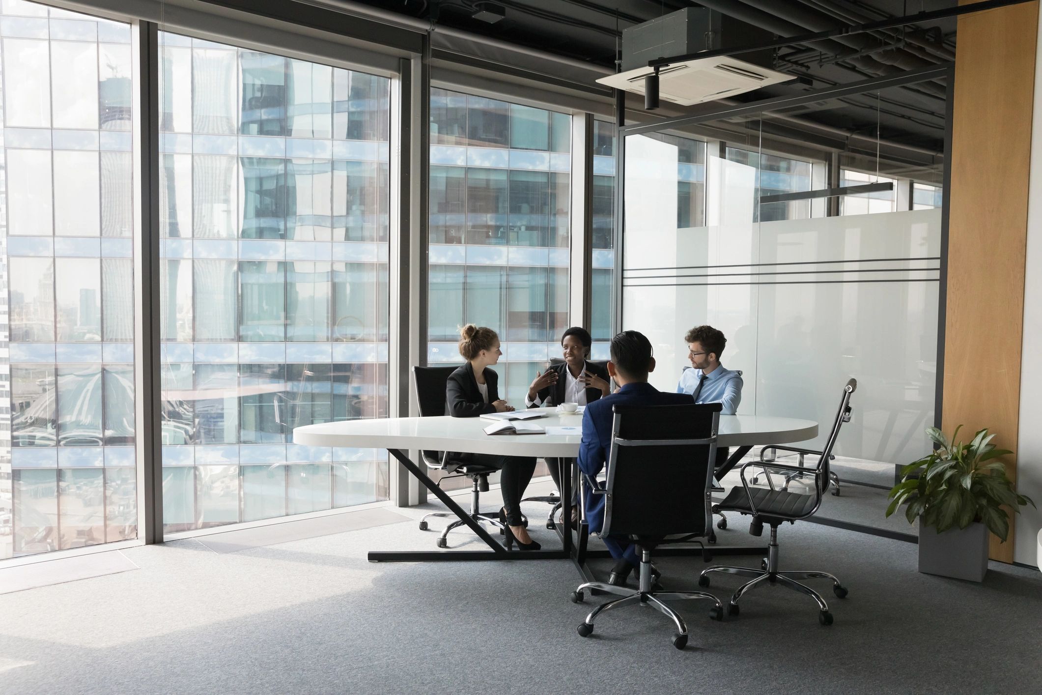 Consulting team discussing a project