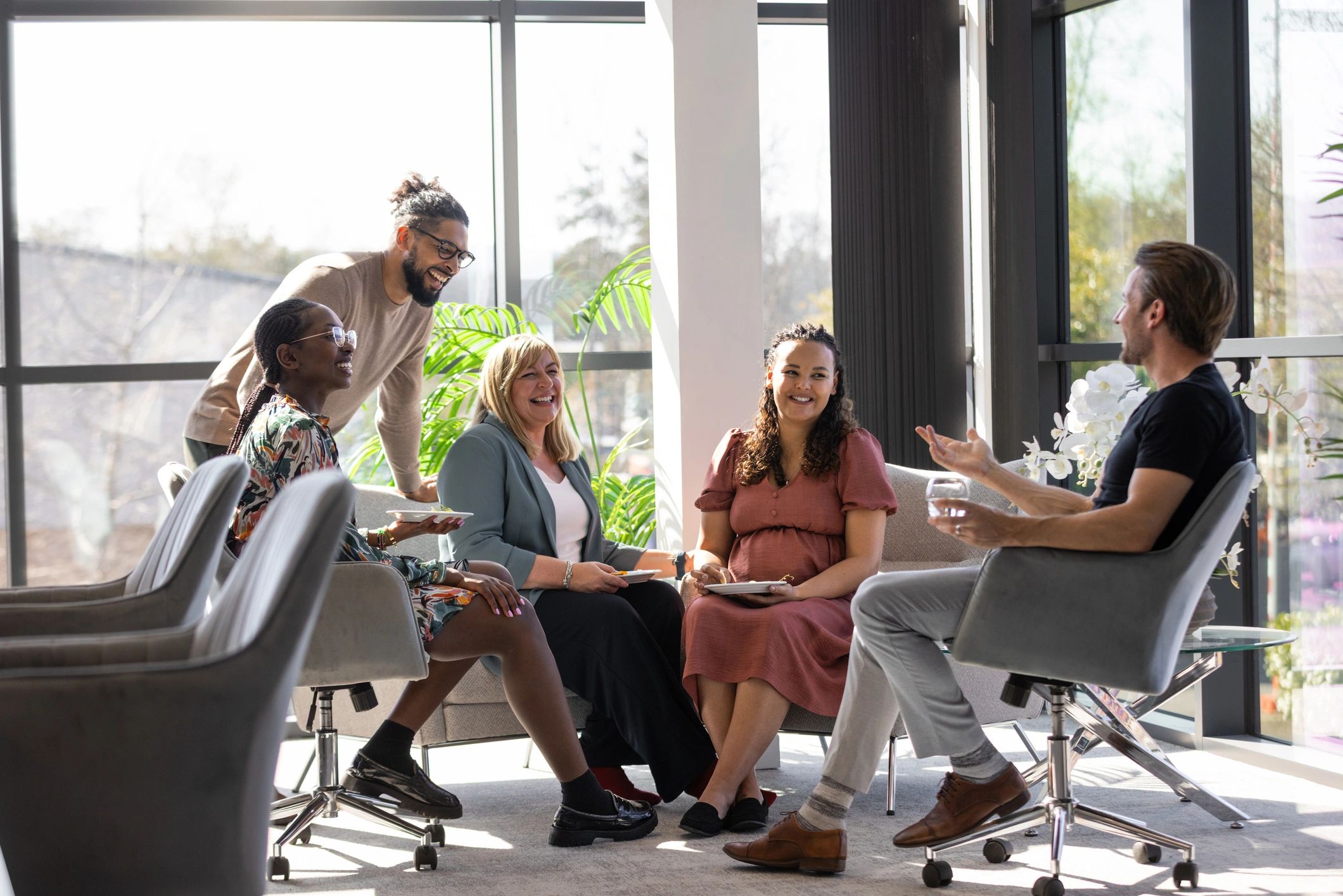 Diverse professionals collaborating in a modern office